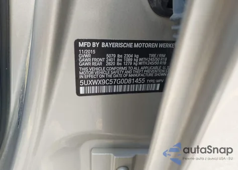 2016 BMW X3 xDrive28I из США, поврежденный, VIN 5UXWX9C57G0D81455